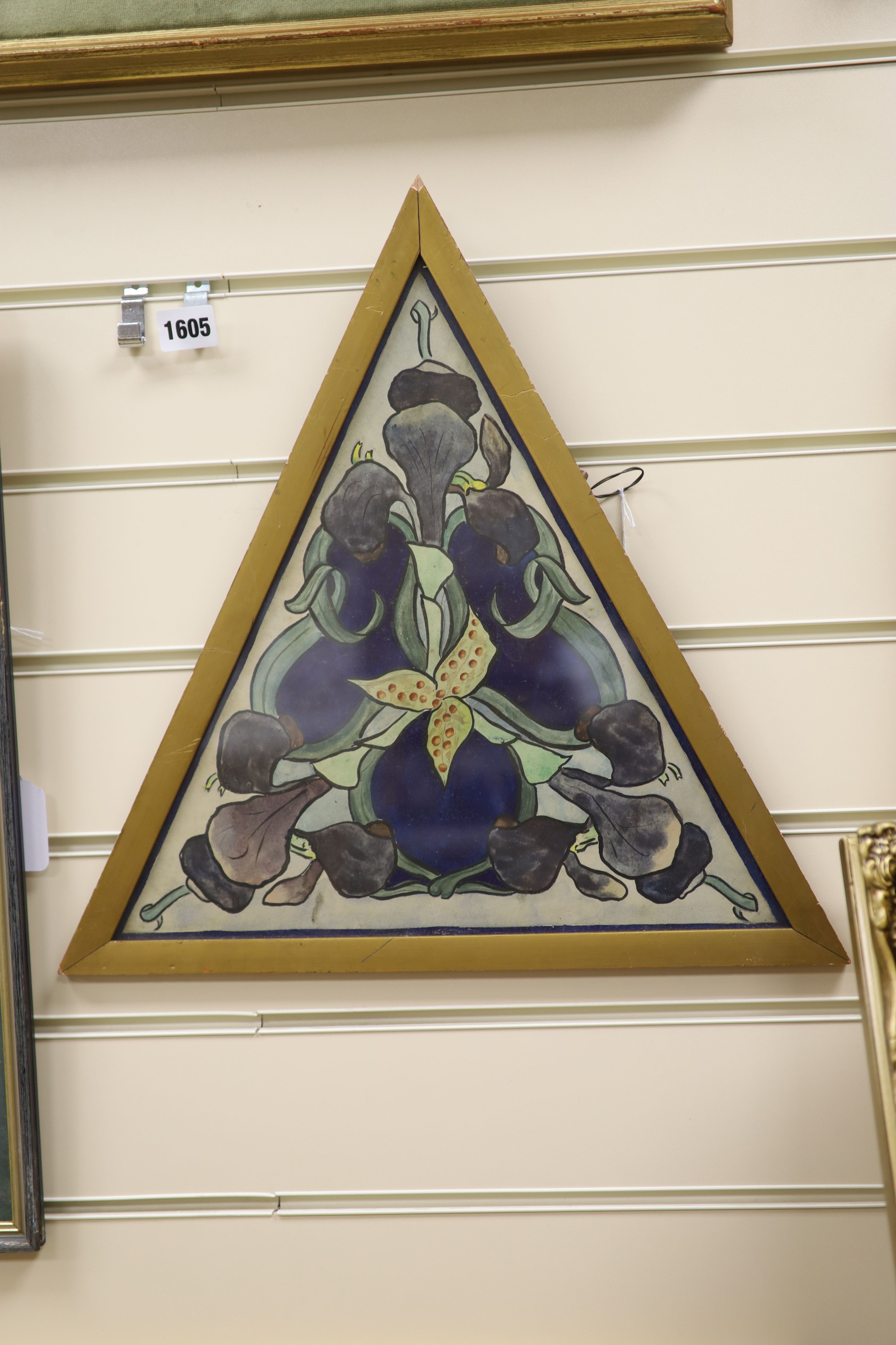Irish School c.1900, watercolour, Irises, triangular, 35 x 36cm